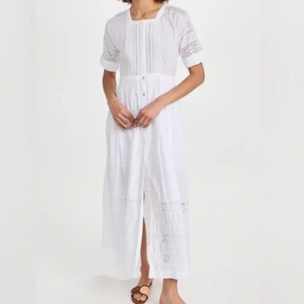 LoveShackFancy White Edie Eyelet Midi Dress